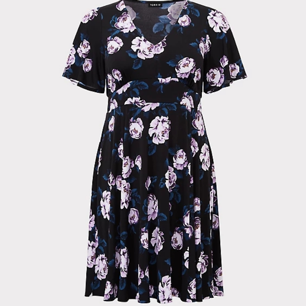 BLACK FLORAL STUDIO KNIT SKATER DRESS